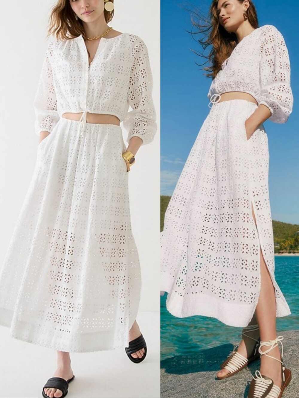 J.Crew Linen Blend Eyelet Maxi Skirt in White Size 14 Summer Vacation Boho